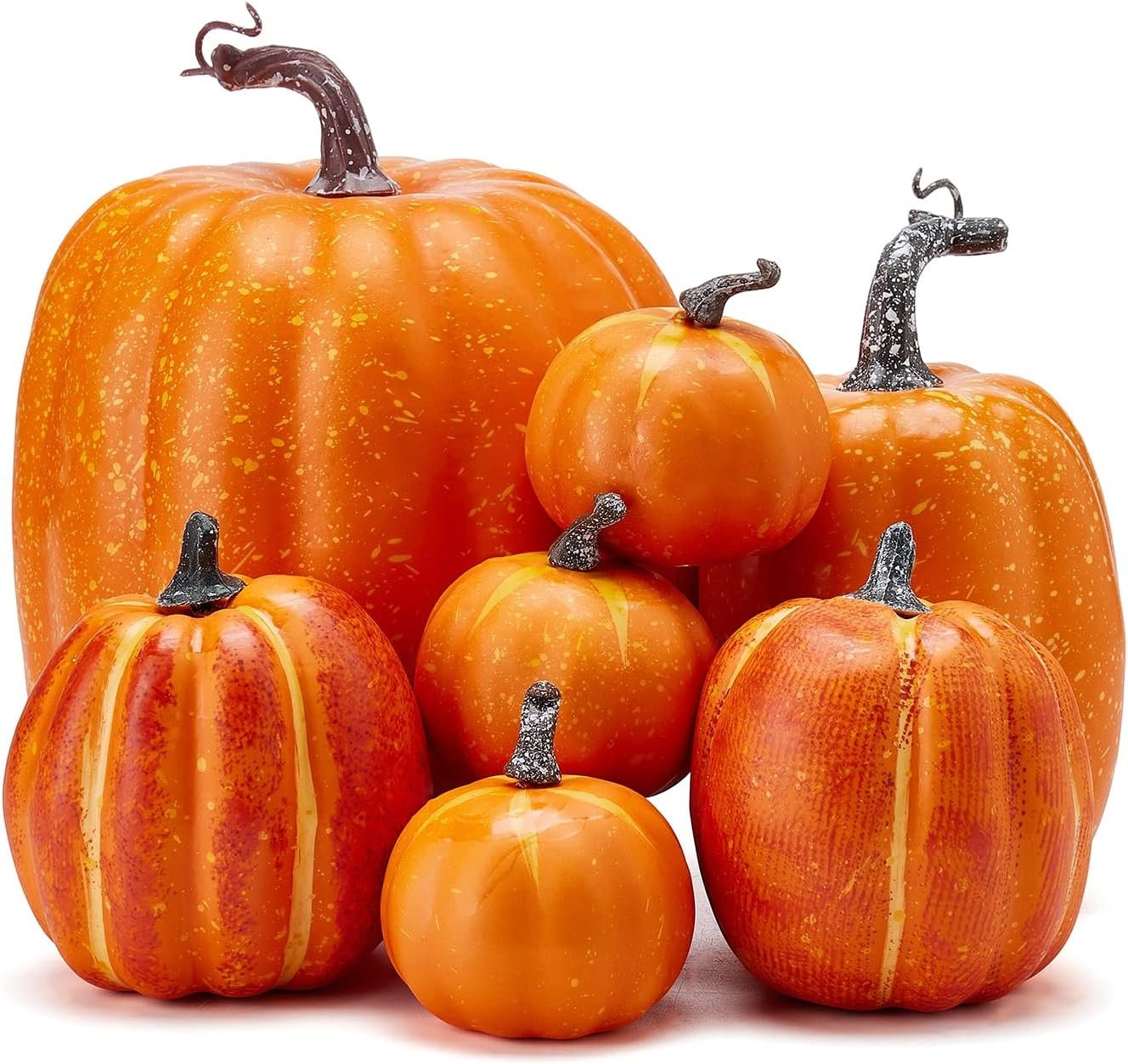 Halloween Autumn Harvest Festival 7 Artificial Pumpkins of Various Styles Decorate Rural Style Farmhouses Foam Pumpkins Thanksgiving Dinner Party Home Festival Autumn Decoration (Orange)