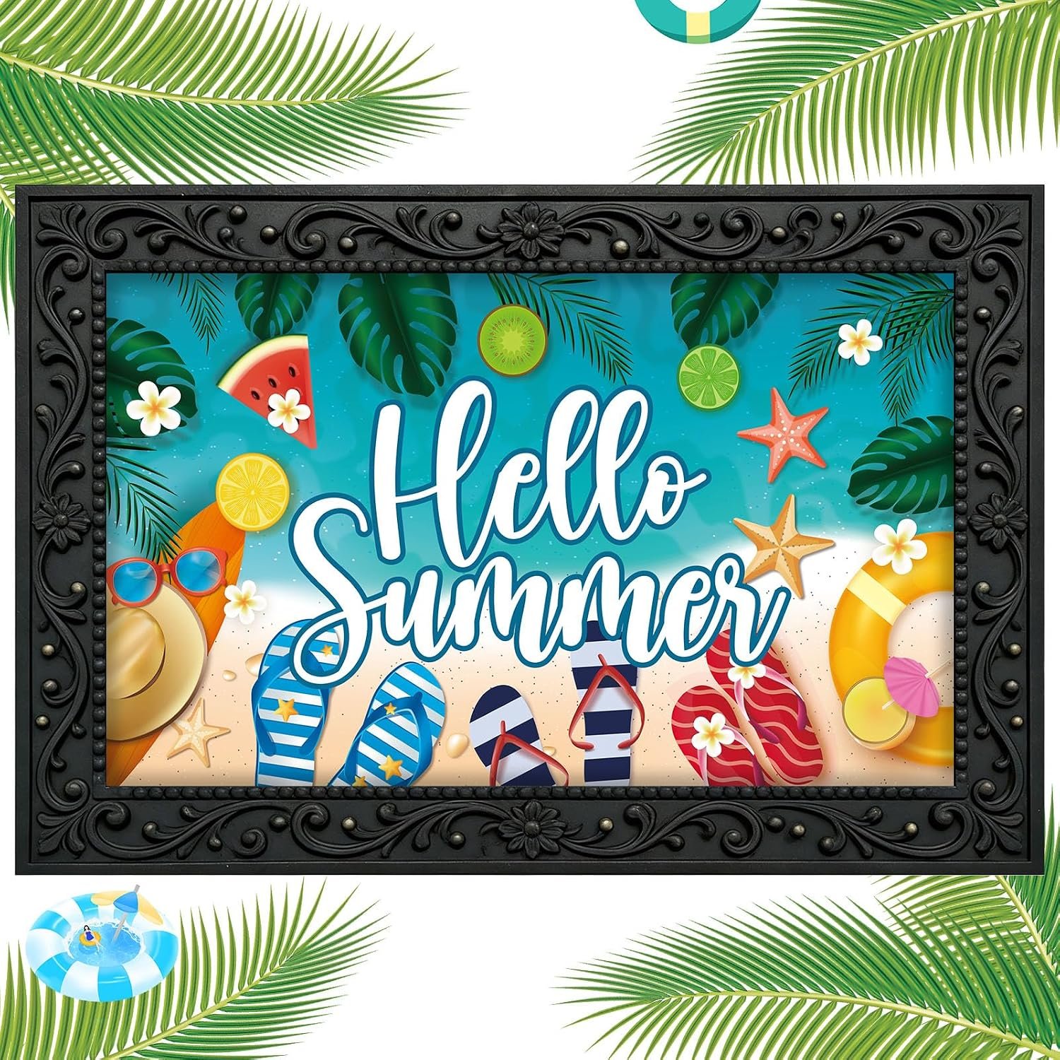 Hello Summer Door Mat Inserts Interchangeable Entrance Doormats Beach Holiday Welcome Doormat for Front Door Outdoor Decor 18 x 30 in