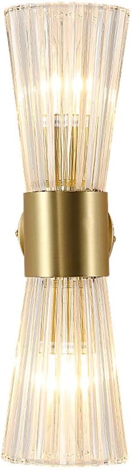EFINEHOME Mid-Century Modern Wall Lights with Crystal Glass Shade, 2-Light Glass Bathroom Vanitys Lights Gold Wall Sconces, Indoor Up Down Wall Mounted Lamps for Living Bedroom Hallway Hardwired