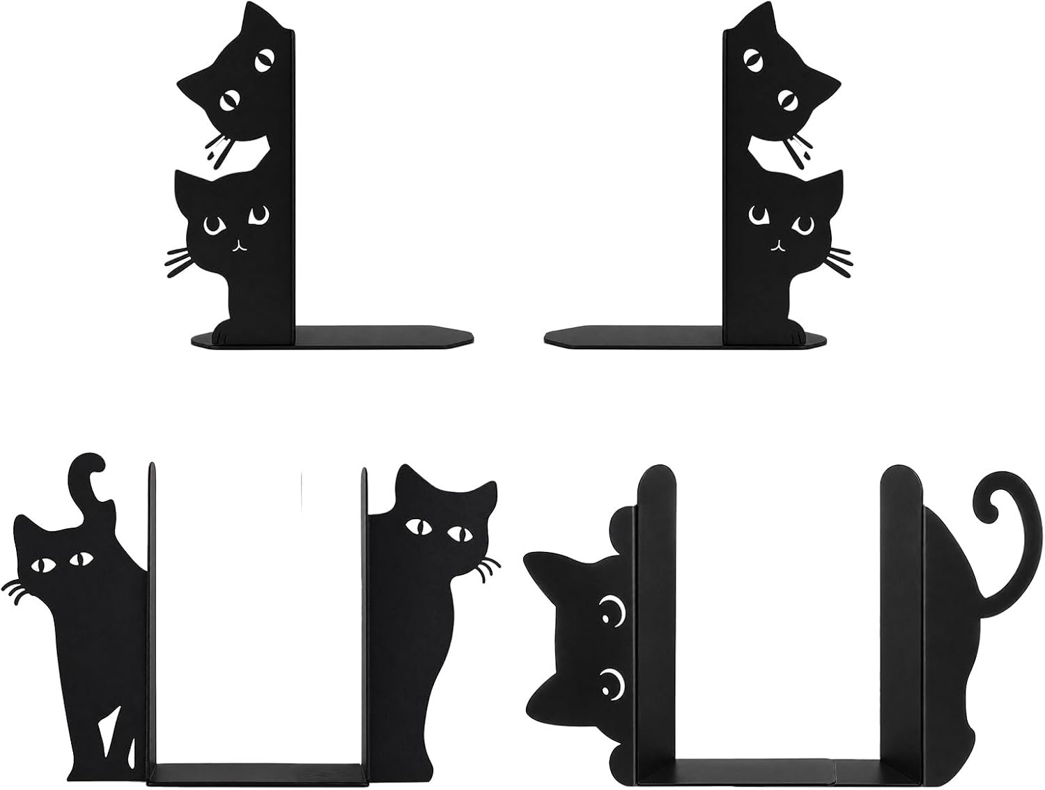 6 Pack Black Cat Metal Bookends Decorative Book Holders for Shelves Cute Cat Bookends for Kids Heavy Duty Book Support Organizer