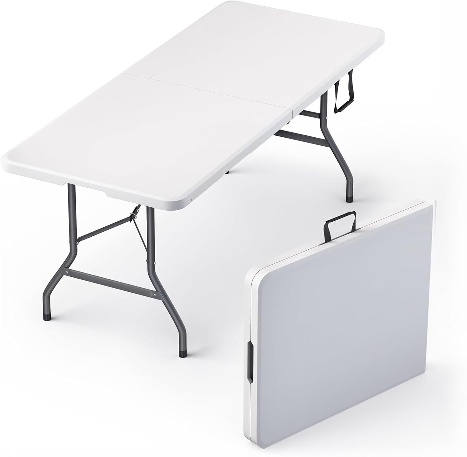 6 Feet Foldable Table with Built in Handle & Steel Legs | 6FT Heavy Duty Folding Portable | Perfect for Party, Dining, Wedding, Events, Picnic Indoor, Outdoor, Camping, Utility, Folding – 6 Foot