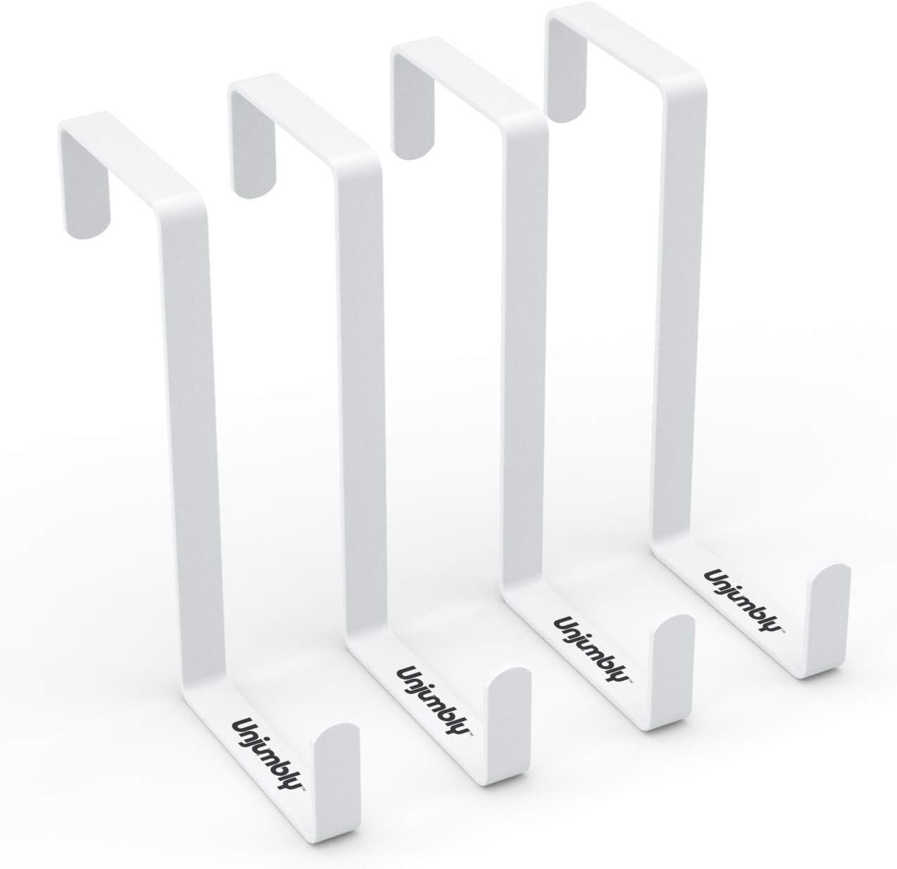4 Pack Over The Door Hooks – Fitting Door Width Between 1 3/8″ and 1 3/4″, Reversible Door Hangers for Hanging Clothes, Towels, Coats and More (White)