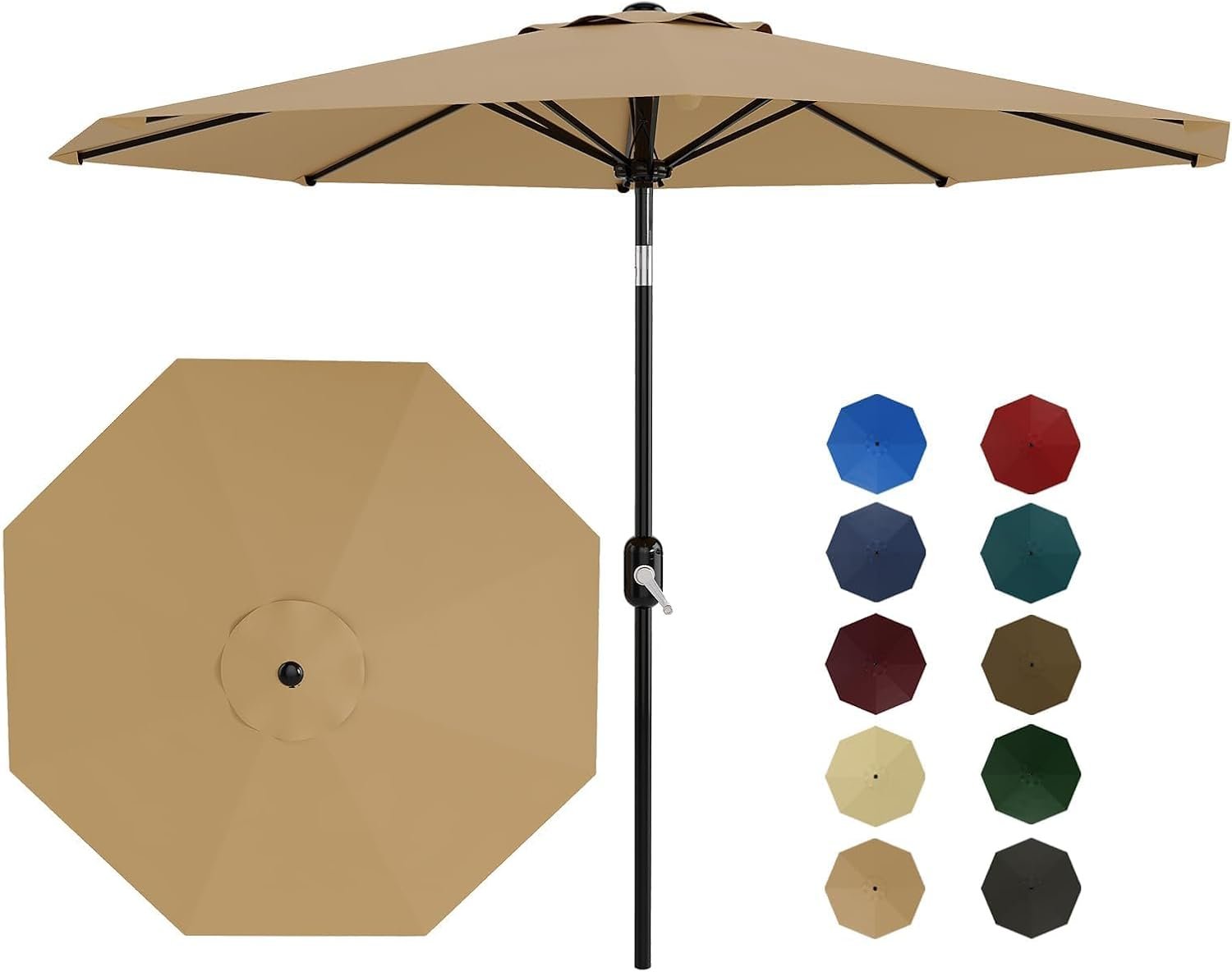 Garvee 9 ft Patio Umbrella – 8 Sturdy Ribs Outdoor Table Umbrella with Crank Lift & Push Button Tilt – Market Umbrella for Pool, Deck, Yard, Garden – Tan