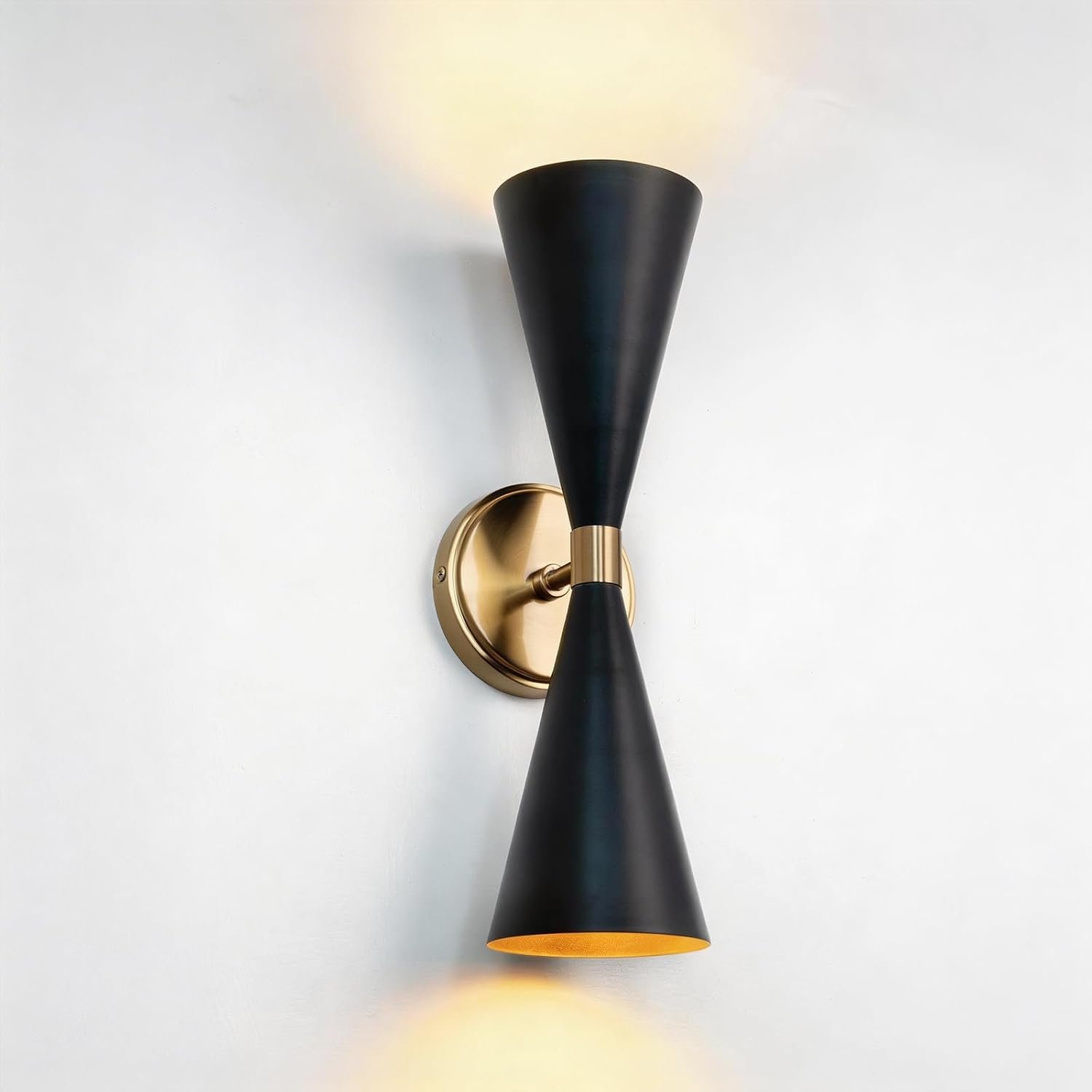 Edwarmlux Indoor Wall Sconces, Modern Wall Lights, Up and Down Wall Mount Light, Dimmable Hardwired Wall Light for Bedroom, Living Room, Hallway, Stairwell, E26, 1 Pack (Matte Black& Brushed Brass)