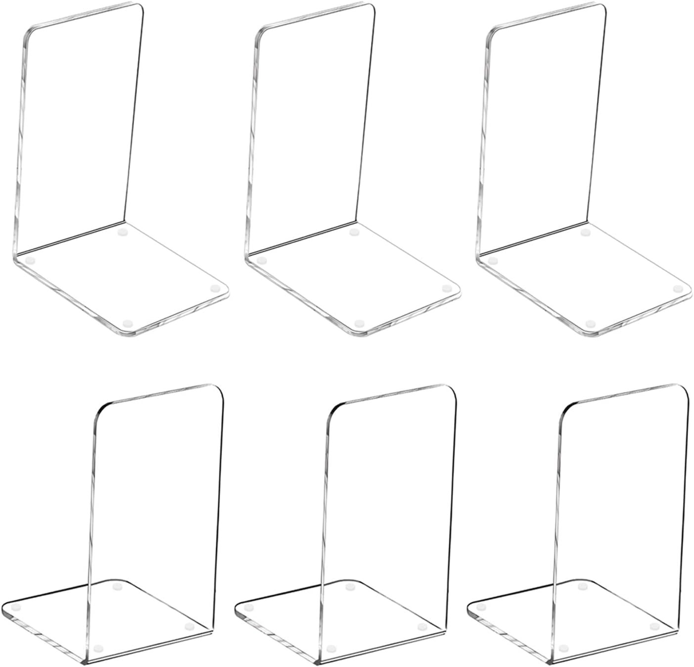 MerryNine MerryNine Acrylic Book Ends 6pcs for Shelves, Clear Bookends for Shelves, Books end Organizer, Book Holder Stand Decorative, Book Stoppers for Heavy Duty Books (Plastic Acrylic_3 Pairs)