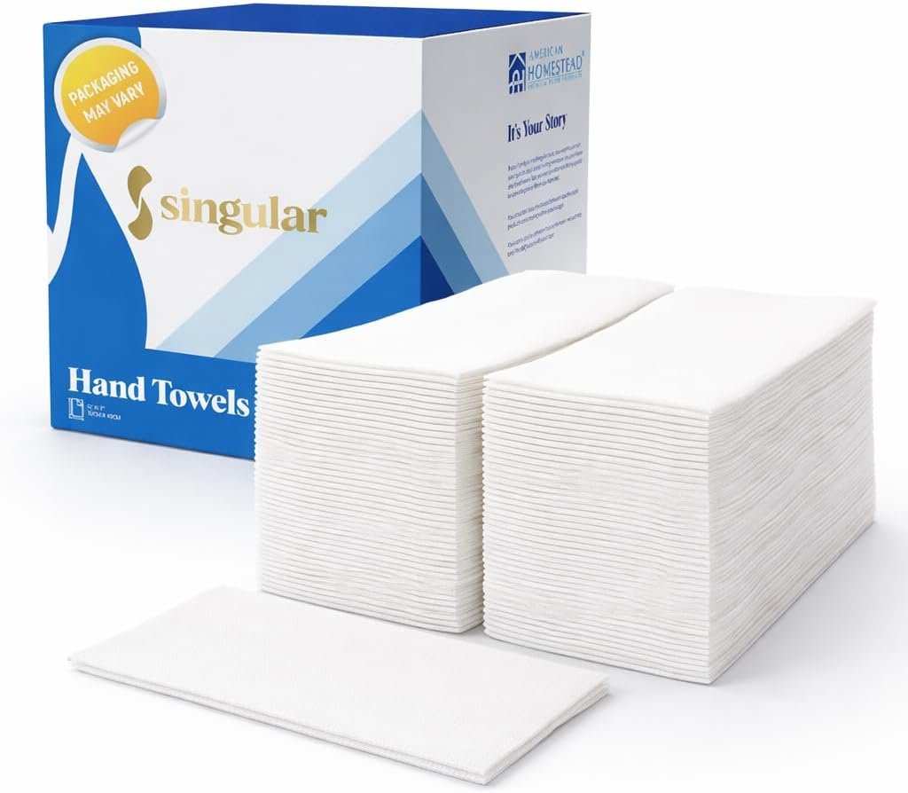 Disposable Napkins – Premium Guest Towel Napkins, Soft Linen-Feel Guest Towels for Bathroom, Disposable Hand Towels for Kitchen & Entertaining, White 12 x 17 (200 Count-Smooth)