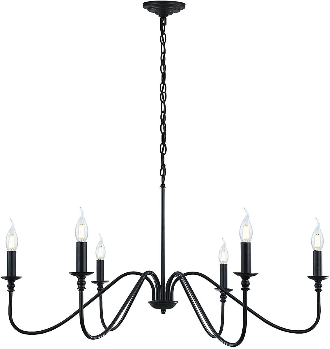 Miluolan Black Chandelier, 6-Light Farmhouse Chandelier for Dining Room | Rustic iron candelabra with adjustable 47.24″ chain. Fits sloped ceilings, elevating dining & foyer ambiance instantly.