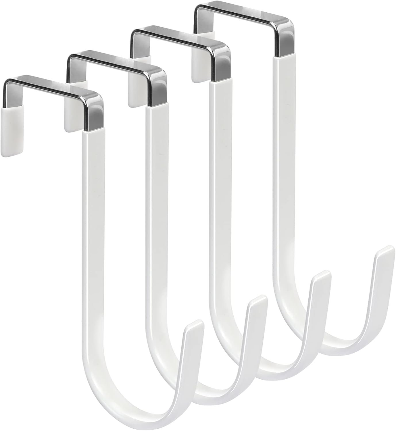 FYY Over the Door Hooks, Single-Hanger 4 Pack, Fits Doors 1 3/8″ White | Heavy Duty Metal, Hold 20lbs, Rubber-Coated, No-Drilling, for Bathroom Dorm, Hanging Towels Clothes Hats Bags Coats Wreaths