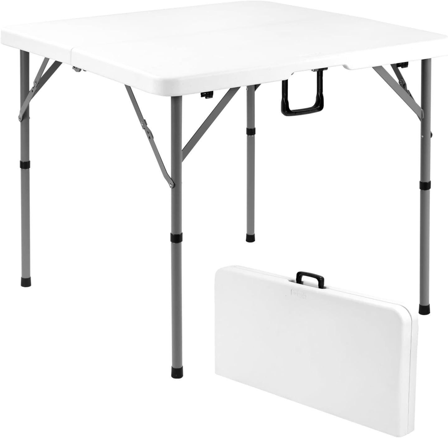 34″ Folding Card Table,Square Portable Heavy Duty Plastic Game Table,White | Fold-in-Half Design,Save Space,HDPE Tabletop,Carrying Handle,Removable Legs,Indoor Outdoor Use for Picnic,Camping, Party