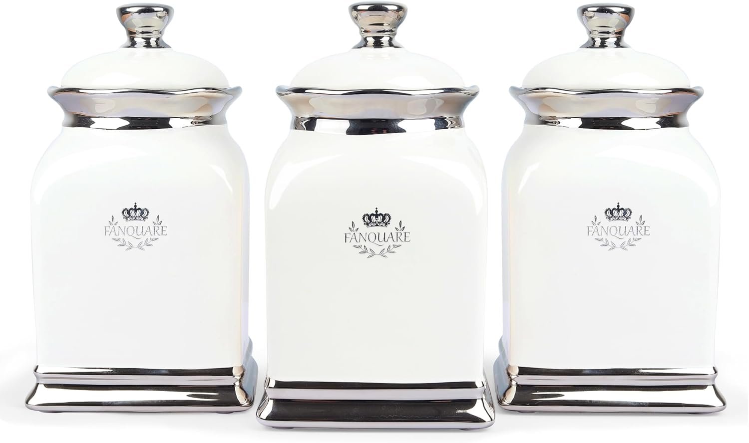 fanquare 30 OZ Cookie Jar, White Kitchen Canisters Set of 3, Farmhouse Porcelain Decorative Jars for Countertop, Ceramic Storage Jar for Coffee, Sugar, Tea Bag