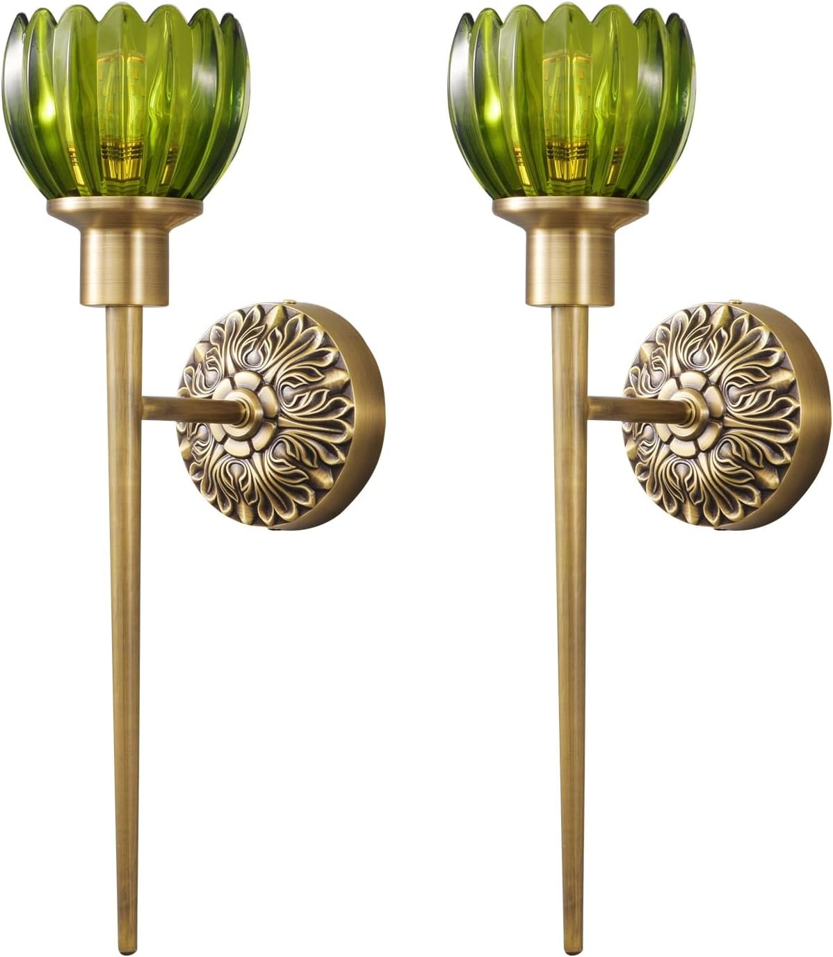 Brass Indoor Hardwired Wall Sconces – Linear Modern Design, Glass Shade E26 Base, Set of 2 for Living Room, Hallway & Vanity