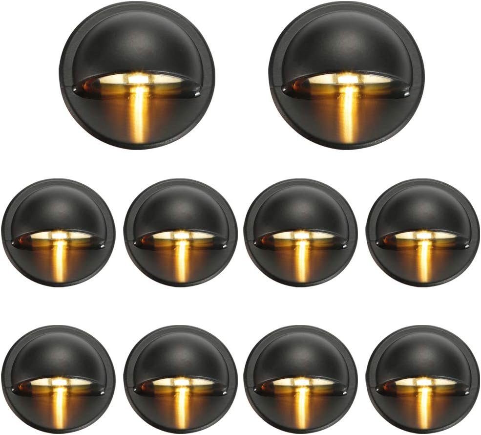Pack of 10 Warm White Low Voltage LED Deck Lights kit Φ1.38 Outdoor Garden Yard Decoration Lamp Recessed Landscape Pathway Step Stair Warm White LED Lighting, Black