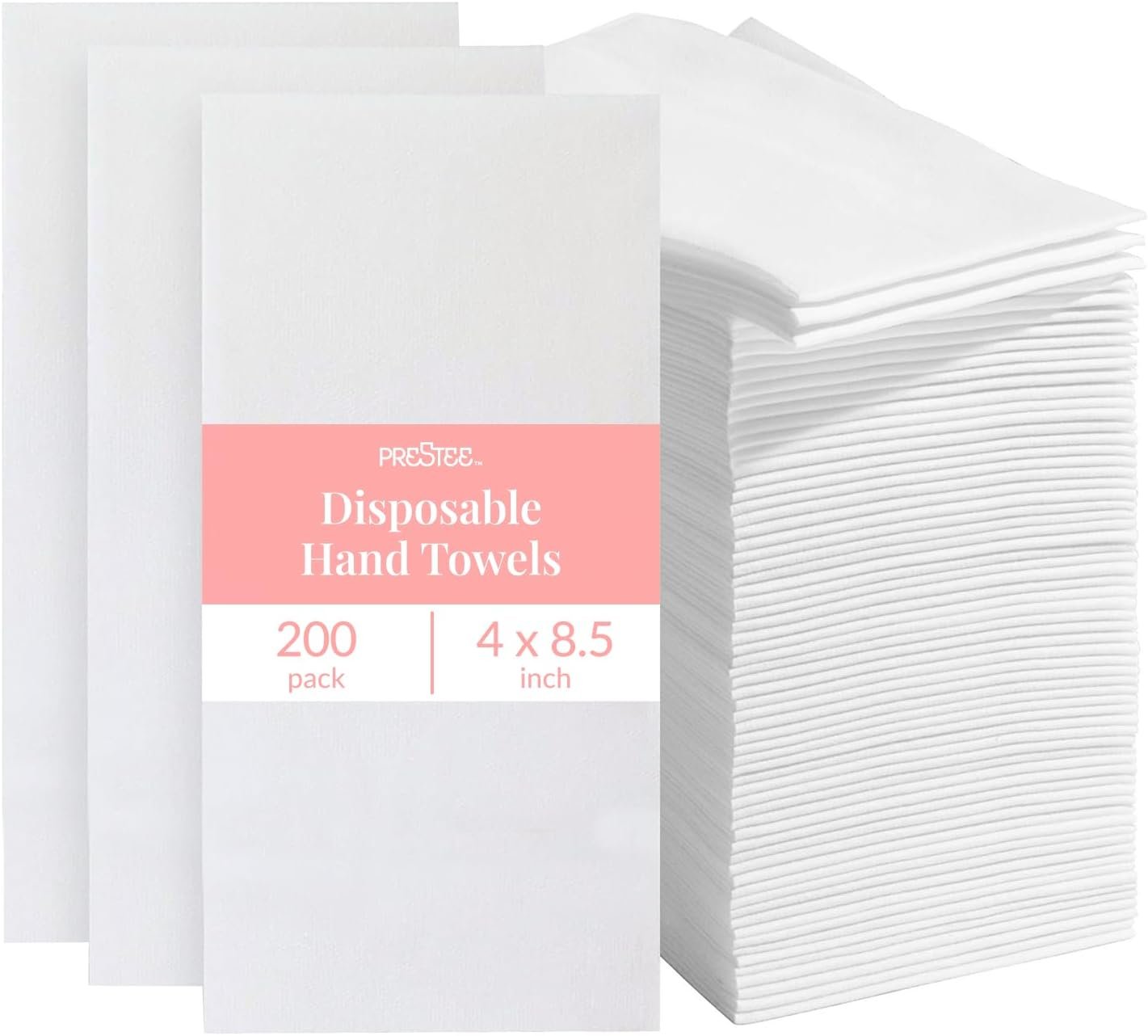 Prestee 200 Disposable Paper Hand Towels That Feel Like Linen Napkins, 2-Ply – Guest Towels, Wedding Paper Napkins, Disposable Napkin for Guest Bathroom, Parties, Dinners, Events (White)​