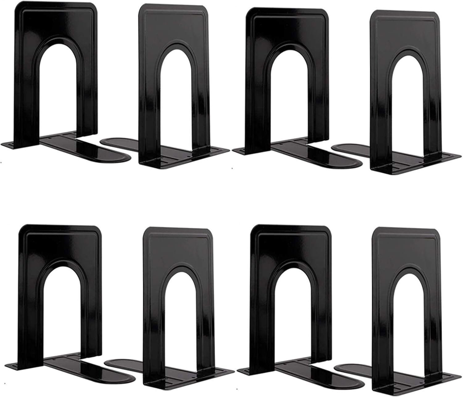 Metal Book Ends for Shelves, Book Shelf Holder Home Decorative, Book Ends for Heavy Books/Movies/CDs, Black 6.5 x 5 x 5.7 in, 4 Pair/ 8 Piece | Book Ends for Heavy Books/Movies/CDs, Black 6.5 x 5 x 5.7 in,4 Pair/ 8 Piece