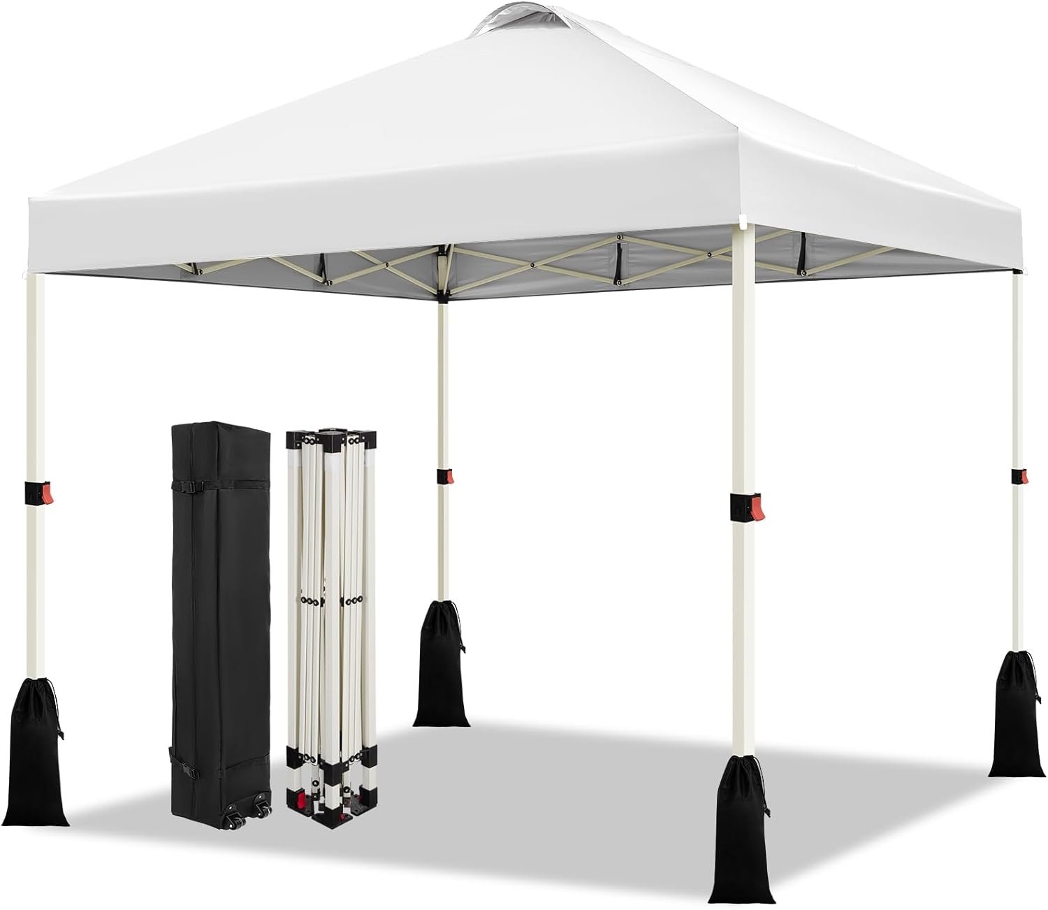 WEIZE 10×10 Pop Up Canopy Tent, 1-Button Push Setup Canopy Tent, Adjustable Height Instant Portable Shelter, Portable Roller Bag, Easy Outdoor Sun Shade for Events, 4 Weight Bags, White