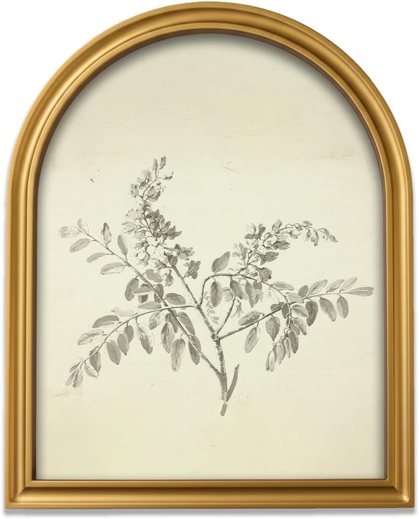 TwoDays Gold Vintage Sketched Branches Arched Wood Framed Wall Art – Neutral Leaf Canvas Picture for Home Aesthetic Wall Decor, French Country Farmhouse Artwork Prints for Living Room (11″ x 13.8″)