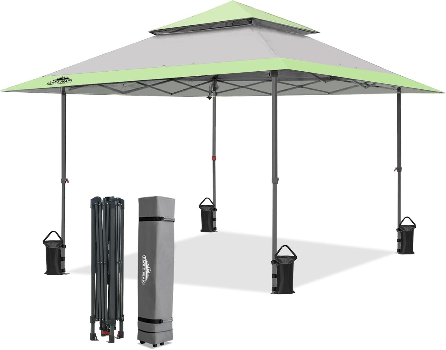 EAGLE PEAK 13×13 Pop Up Canopy Tent, Auto Extended Eaves, Gray | Easy Setup, Heavy Duty Outdoor Canopy Tent, Pop Up Gazebo for Backyard, Patio, Camping & Parties, Wheeled Carry Bag, UPF 50+