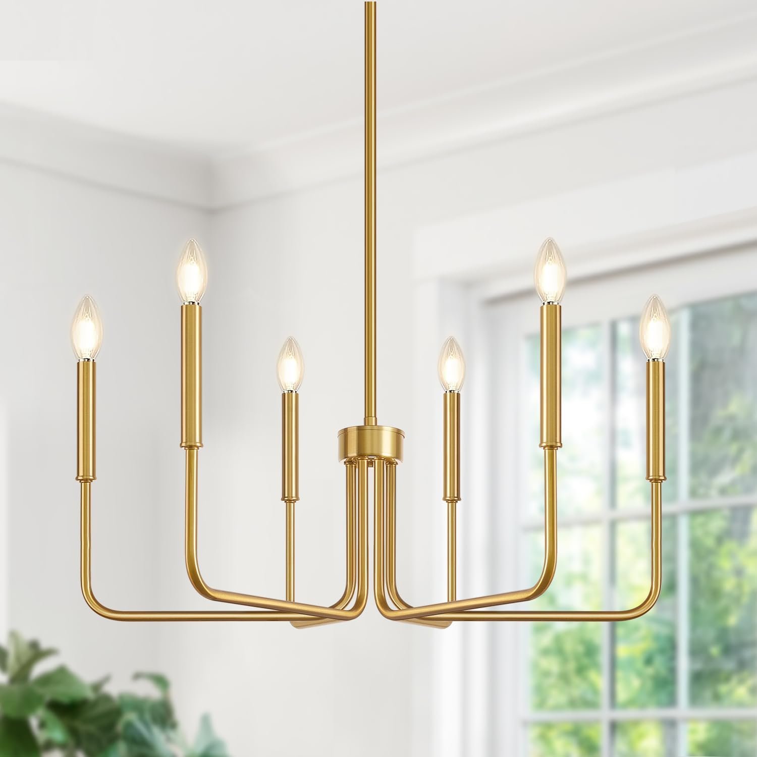Brass Gold Chandelier, 6-Light Chandelier Light Fixture Farmhouse Chandeliers for Dining Room, Vintage Candle Pendant Light Fixtures Chandelier for Bedroom, Kitchen, Foyer, Entryway and Living Room