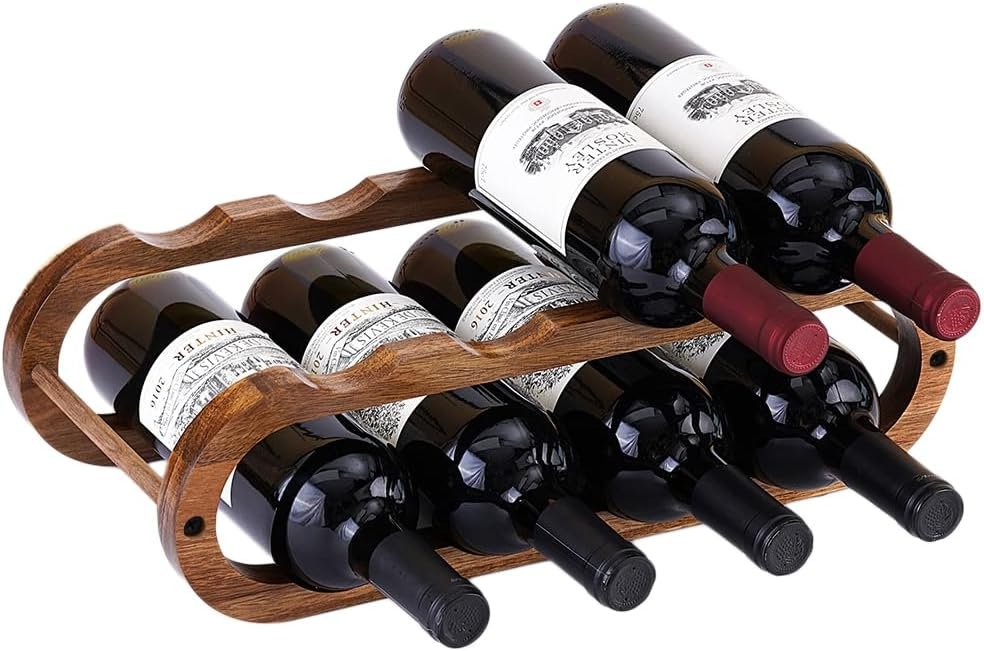 Navtcow Wine Rack and Water Bottle Organizer 2 in 1 for Cabinet and Countertop – Adjustable in 2 Sizes (Acacia Wood 2 Tier)