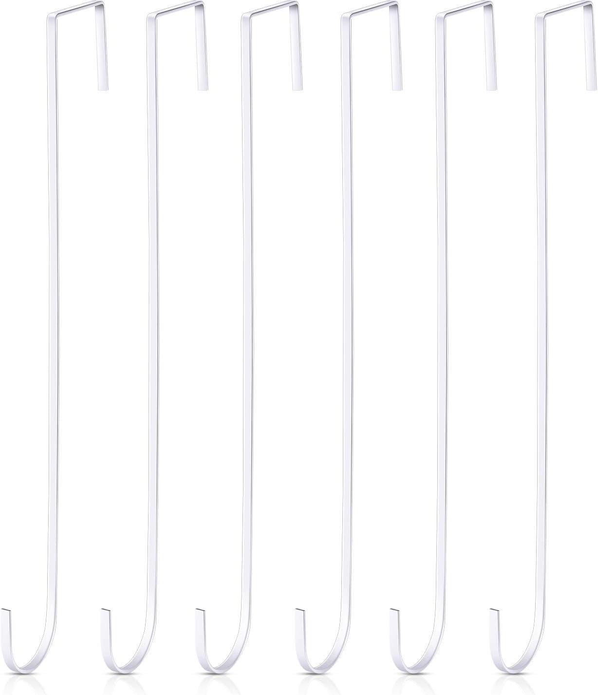 Hotop 15 Inch Wreath Hangers for Front Door Wreath Doors Hangers Steel Material Clothes Towel Hooks Holder Over the Door Hanger Hooks for Christmas Halloween Front Decoration(White,6 Pieces)