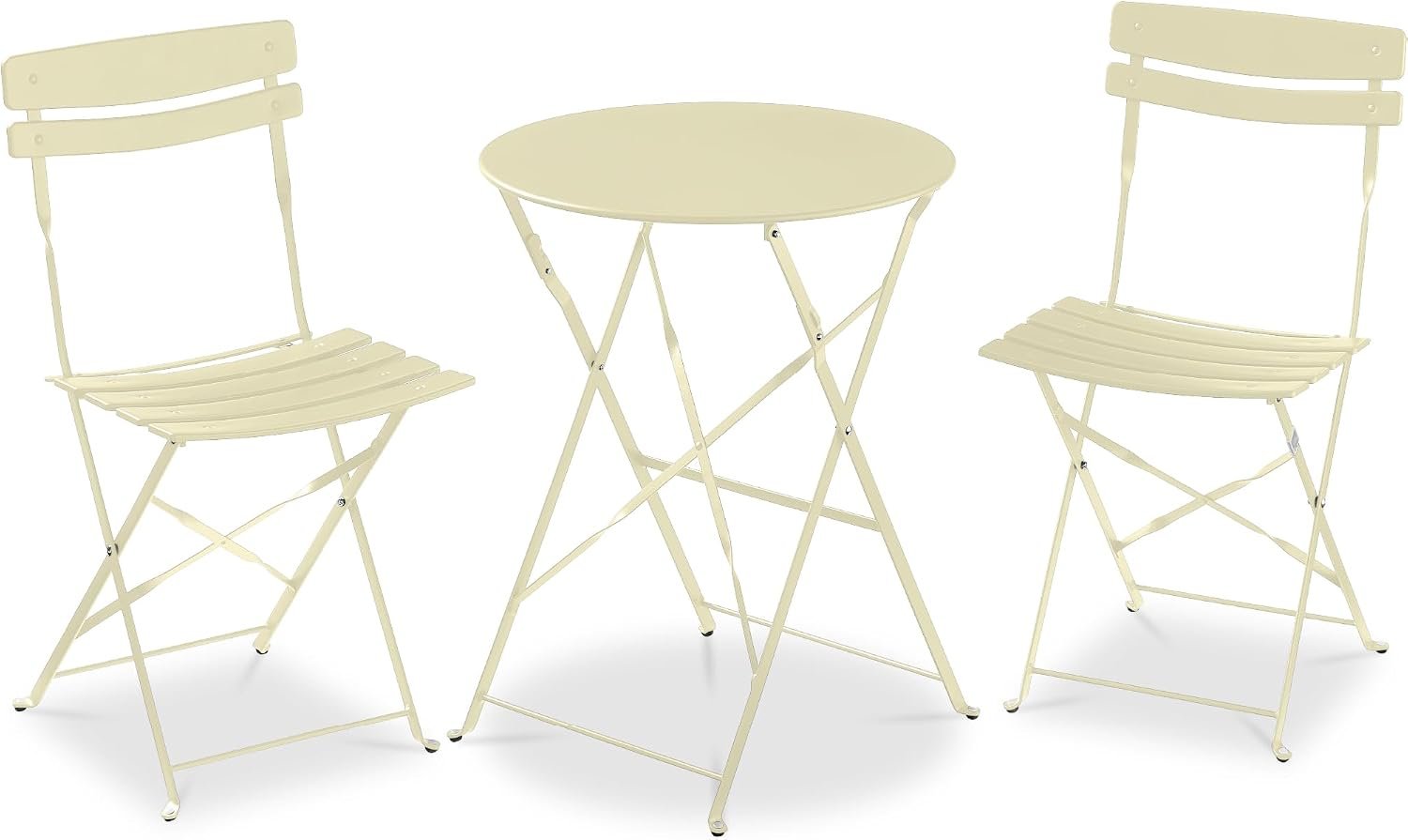 Best Choice Products 3-Piece Bistro Set, Space Saving Folding Design, Solid Steel, Outdoor Patio Furniture Set w/ 2 Chairs, Bistro Table – Cream