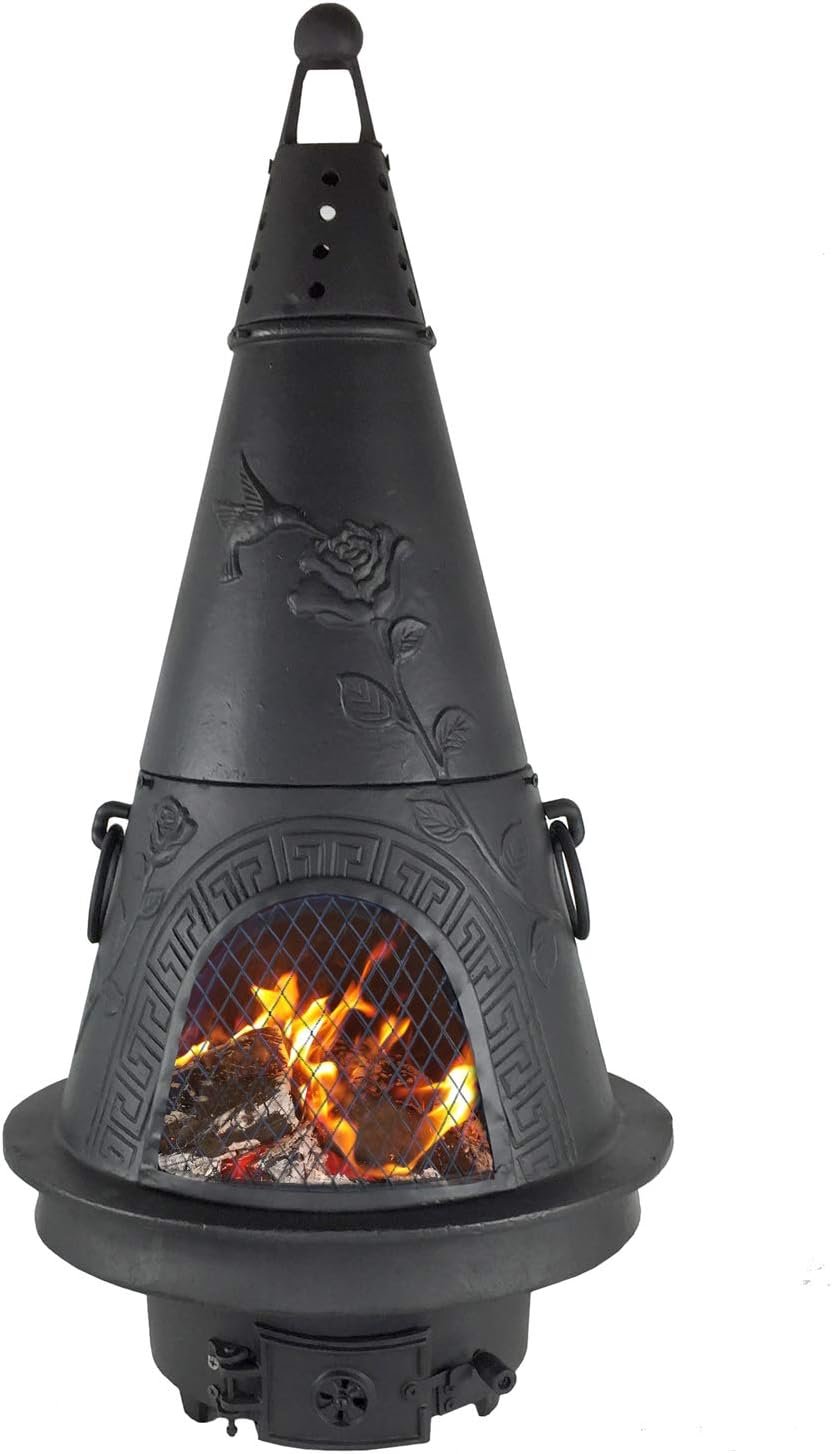 The Blue Rooster Garden Cast Aluminum Chiminea in Charcoal 44″ Outdoor Fireplace with Ash Access Door