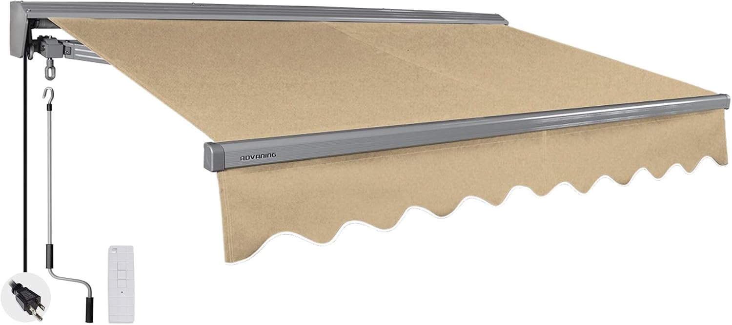 Classic Series 16’X10′ Electric Retractable Awning, 100% Acrylic UV+ Sun Shade Canopy, Light Taupe (Solid), EA1610-A013H