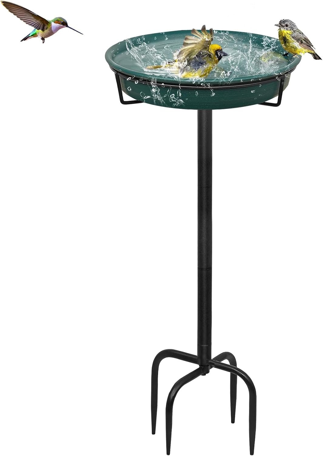 39In Freestanding Birdbaths Bowl Outdoor, Standing Garden Bird Bath Bird Feeder Bowl with Metal Stake, Detachable Decoration Spa Birdfeeder for Garden Patio Yard Lawn, 4 Spiky Feet (D)