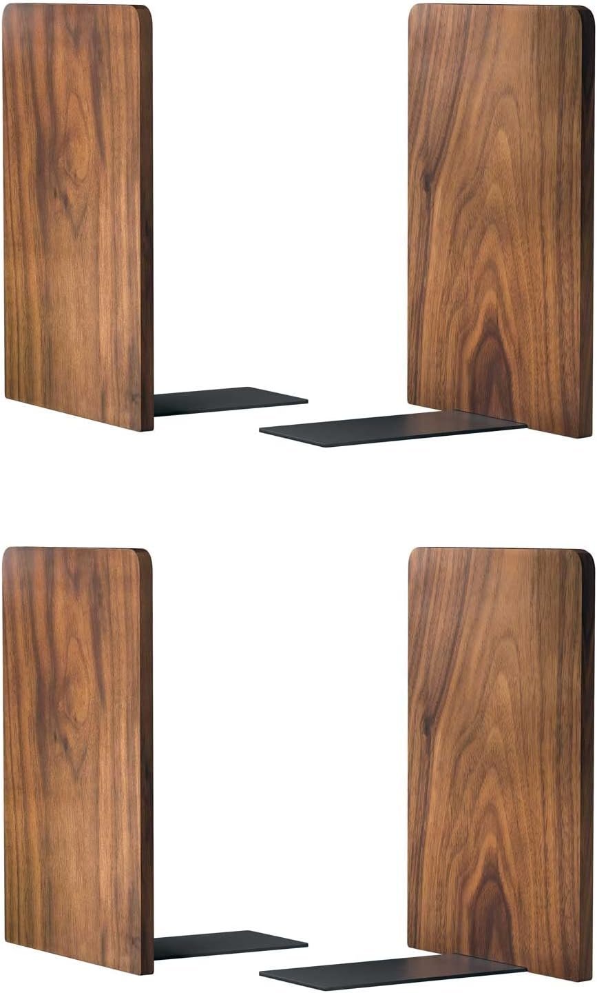 Large Bookend Hold Heavy Books-7x4x5in 2 Pack Non-Skid Wood Bookends Walnut | Heavy-duty wooden bookends Heavy-duty design holds heavy books, Non-skid base keeps books upright on desk/shelf.