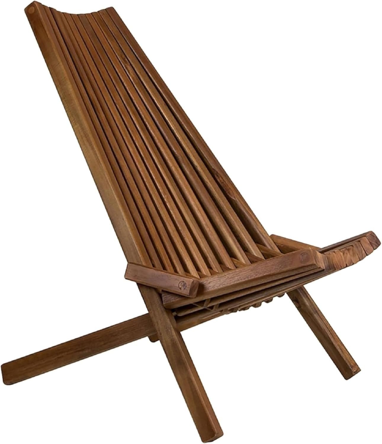 Melino Wooden Folding Tamarack Chairs, FSC Certified Acacia Low Profile Adirondack Chairs, Wood Folding Chair for Outdoor, Patio, Porch, Pool, Backyard, Garden, Balcony and Deck – Chestnut – Single | Foldable Acacia Seating for Patio and Lawn, Portable Beach or Camping Wood Furniture, Chestnut