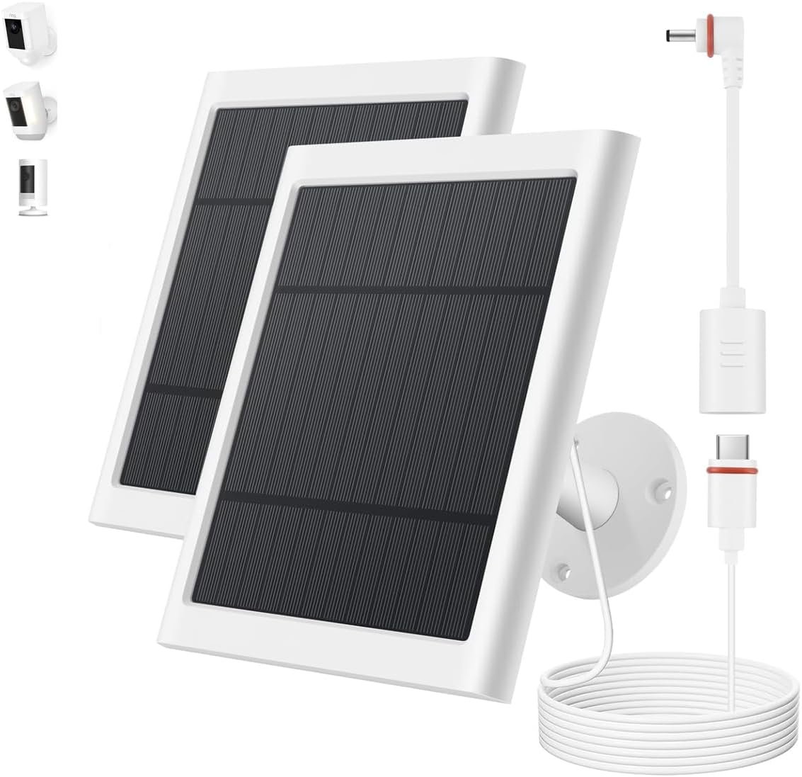 Solar Panel for Ring Camera, 2 Pack 4W Solar Charger Compatible with Ring Spotlight & All-New Stick Up Outdoor Cam Battery, 10ft Long Cable with USB-C to Ring Barrel Plug Adapter