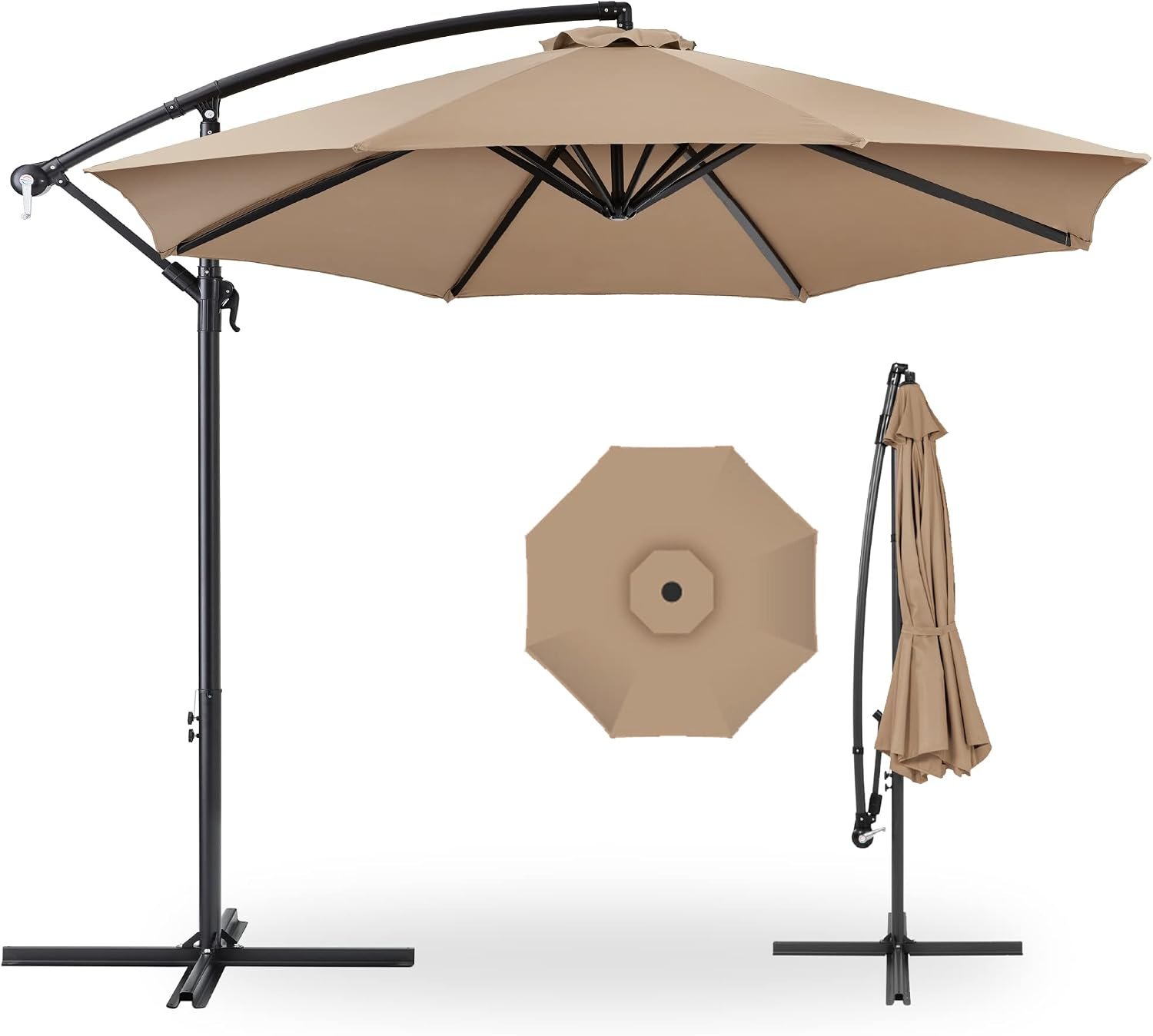 Best Choice Products 10ft Offset Hanging Market Patio Umbrella w/Easy Tilt Adjustment, Polyester Shade, 8 Ribs for Backyard, Poolside, Lawn and Garden – Tan