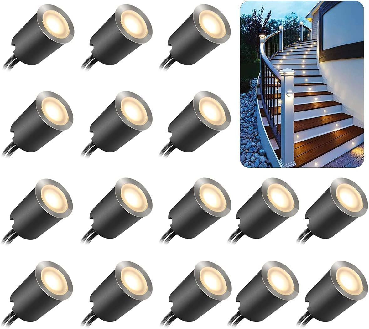 Recessed LED Deck Light Kits with Protecting Shell φ32mm, Outdoor LED Landscape Lighting IP67 Waterproof,12V Low Voltage for Garden,Yard Steps,Stair,Patio,Floor,Kitchen Decoration