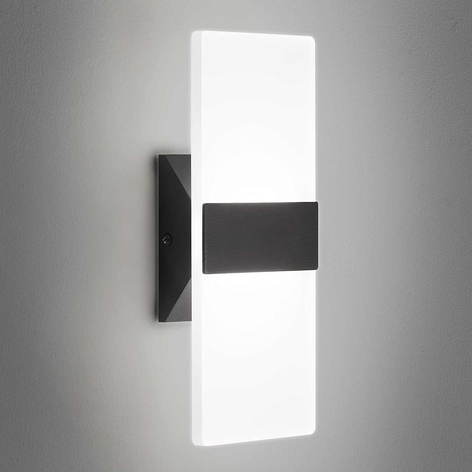 Modern LED Wall Sconce, Dimmable Indoor Wall Light, 5CCT 2700K-5000K Adjustable, Hardwired Acrylic Wall Lights for Living Room Bedroom Bathroom Hallway, 12 Inch, Black, Damp Rated, ETL