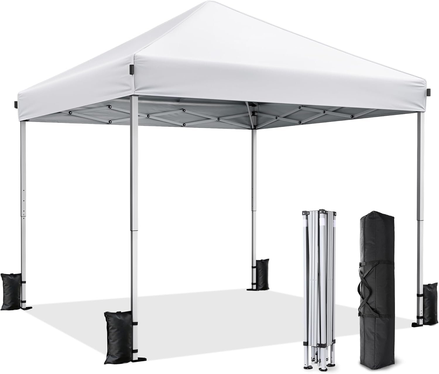 10×10 Pop Up Canopy, Portable Instant Canopy Tent with Carry Bag, 4 Sandbags and 8 Stakes for Outdoor Events, Parties & Camping – White