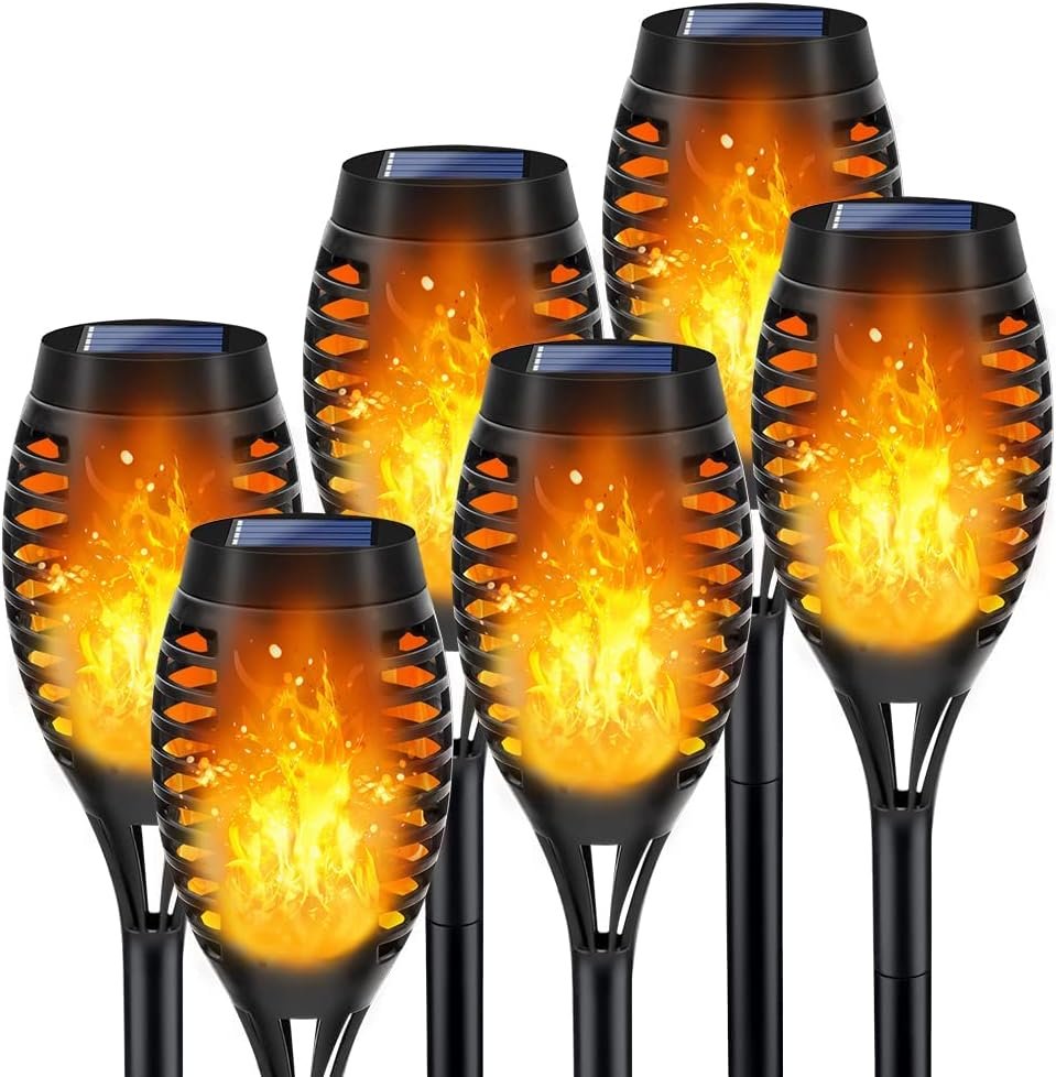 LNRYY Outdoor Solar Lights, 6Pack Solar Torch Light with Flickering Flame | Solar Garden Lights for Halloween Decor, Flame Torches for Outside, Solar Lights Outdoor Waterproof Pathway Yard Garden Decor