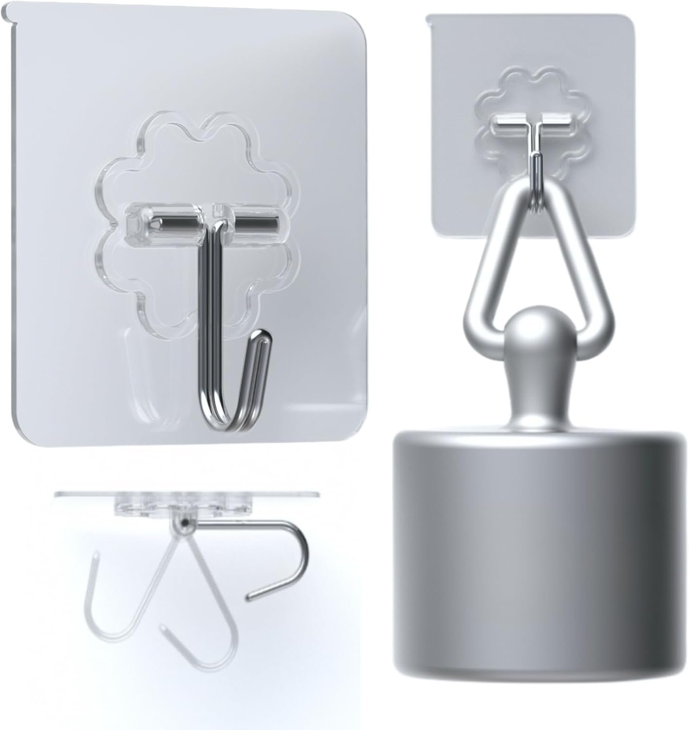 DDMY Heavy Duty Hook 24 Pack Self Adhesive Hooks for Hanging Wall Hooks Transparent Reusable Waterproof Adhesive Sticky Hook for Kitchen Curtain, Towel Bathroom,Coat Shower Door Utility No Damage
