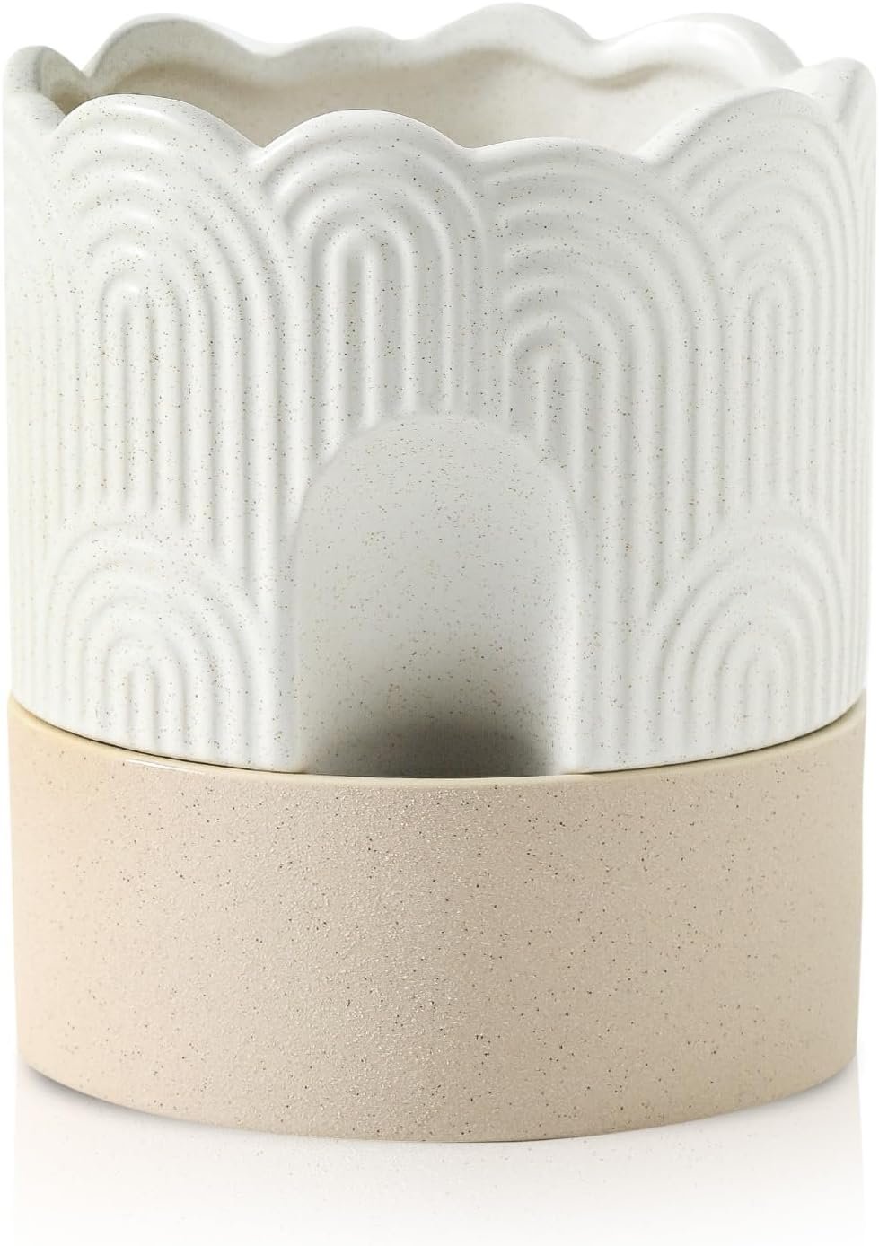 Nihow Ceramic Self Watering Pots for Indoor Plants, 6 Inch,Beige | Visible Water Level Fill Port,Planter with Cotton Wick,Water Storage Plus, Cylinder Round Flower Pot, Succulent/Herbs/Violets