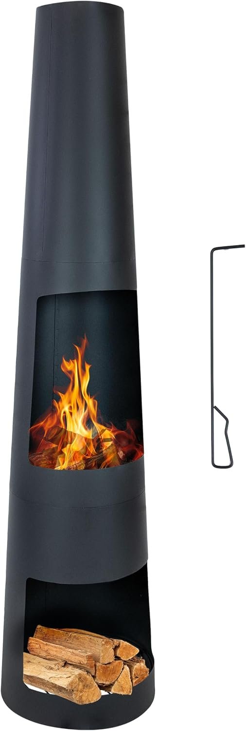 Sunnydaze 59-Inch Steel Chiminea Outdoor Fire Pit with Built-in Log Holder – Chiminea Outdoor Fireplace – Includes Poker