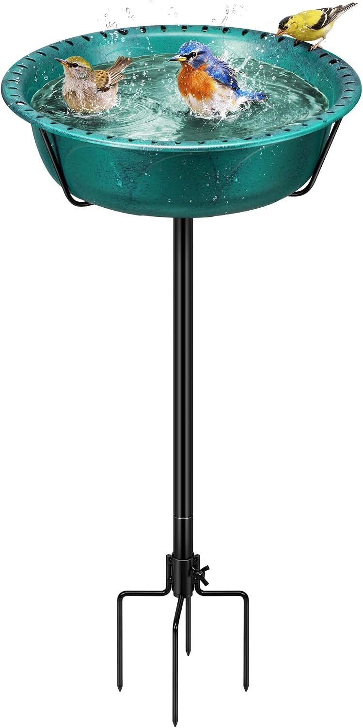 VIVOHOME Bird Bath for Outside, Outdoor 13” Birdbath Bowl with Metal Ground Stake, Weather-Resistant ABS Bird Bath and Feeder for Garden, 1.45 Gallons, Green