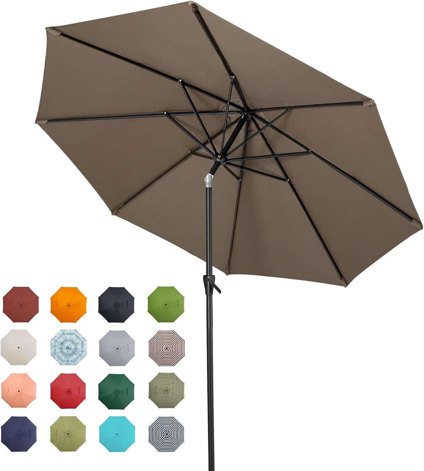 Tempera Patio Market Outdoor Table Umbrella with Push Button Tilt and Crank, Large Sun Umbrella with Sturdy Pole & Fade Resistant Canopy, Easy to Set
