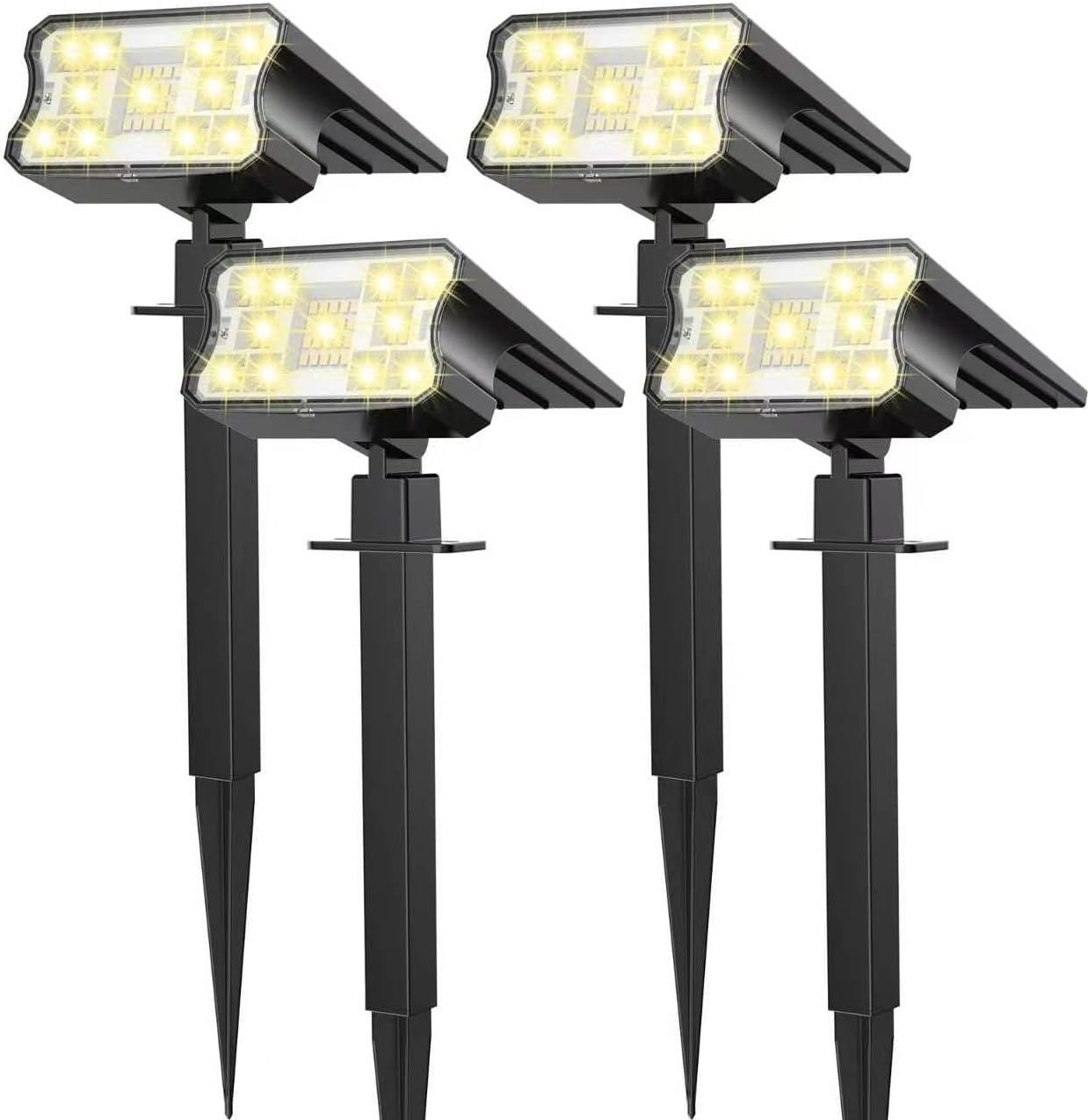 HGGH Solar Lights Outdoor Waterproof IP67, 60 LED 3 Lighting Modes Solar Spot Lights Outdoor for Yard Garden Pathway Landscape, Auto On/Off, Function 2 in 1(Warm White, 4 Pack)