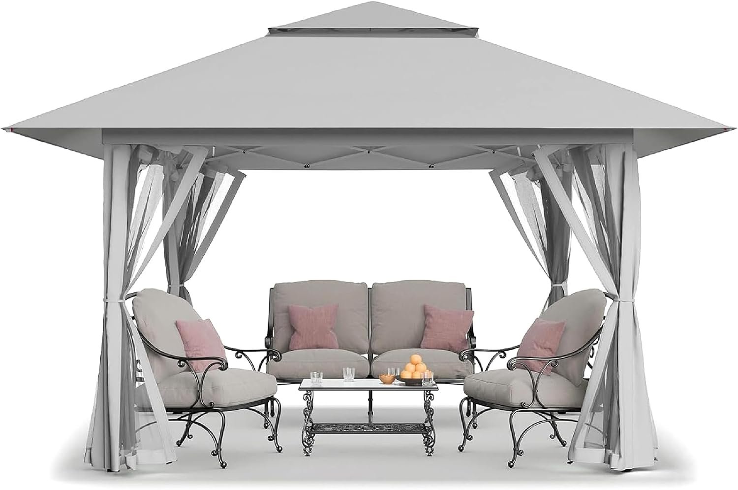 CROWN SHADES 13×13 Pop Up Gazebo, Outdoor Canopy Tent, Grey | Gazebos on Clearance,Outdoor Gazebo for Backyard & Patio Furniture,Carpa Pop Up Tent with Wheeled STO-N-GO Cover Bag