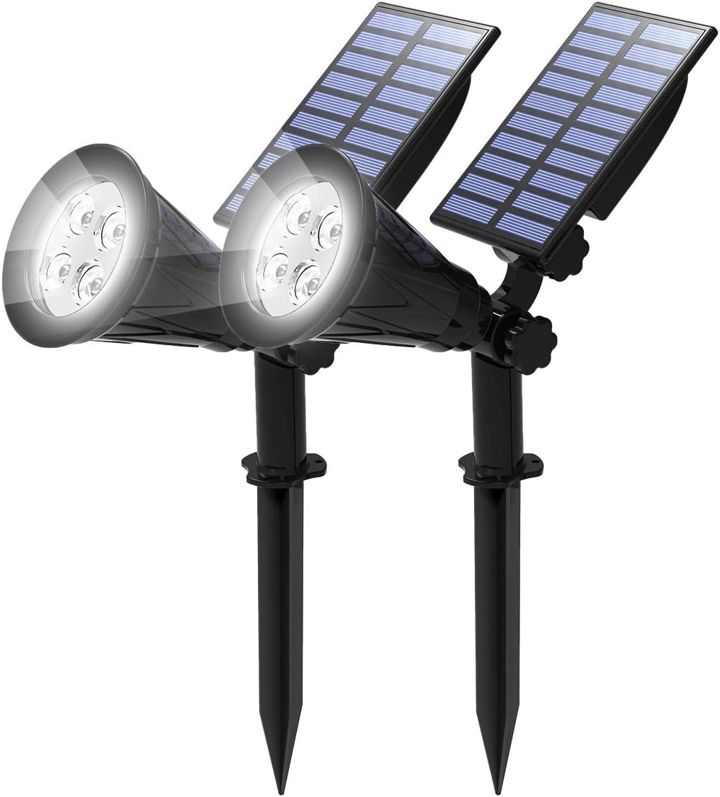 T-SUN Solar Spot Lights Outdoor, 2 Pack Solar Landscape Spotlights, Adjustable 2-in-1 Spotlights for Yard & Garden, IP65 Waterproof Dusk to Dawn Solar Lights for Trees, Pathway, Driveway(White-2 Pack)