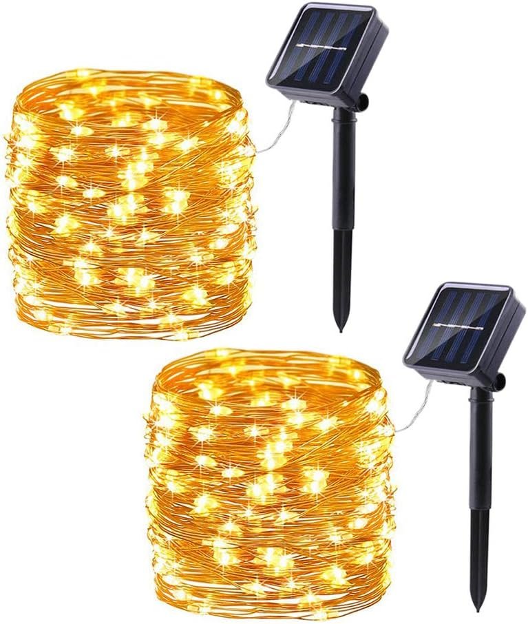 Lomotech Solar String Lights Outdoor – 2 Pack Total 66ft 200LED Solar Fairy Lights Waterproof 8 Modes Twinkle Lights for Outdoor, Patio, Garden, Yard, Party, Wedding, Tree Decoration (Warm White)