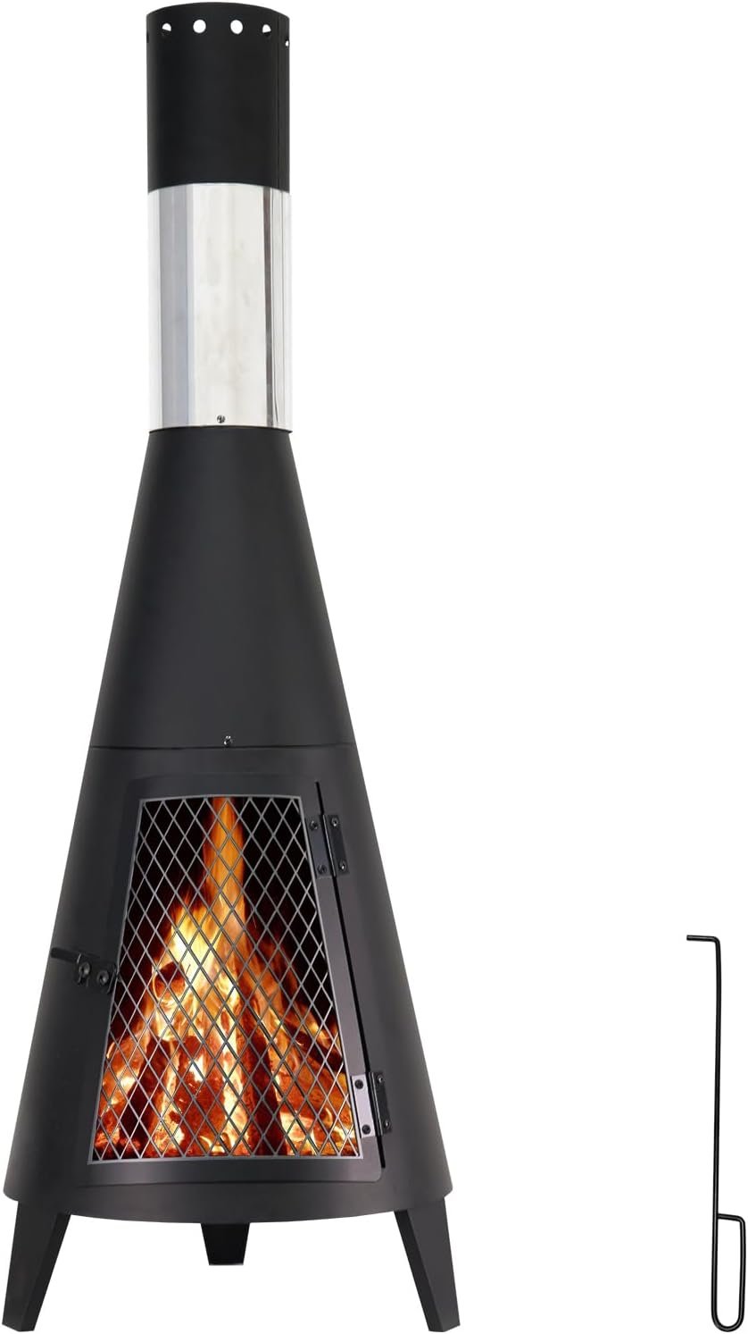 ptlsy 43inch Tall Chiminea Outdoor Fireplace Wood Burning for Backyard and Patio Wood Burning Rocket Fire Pit