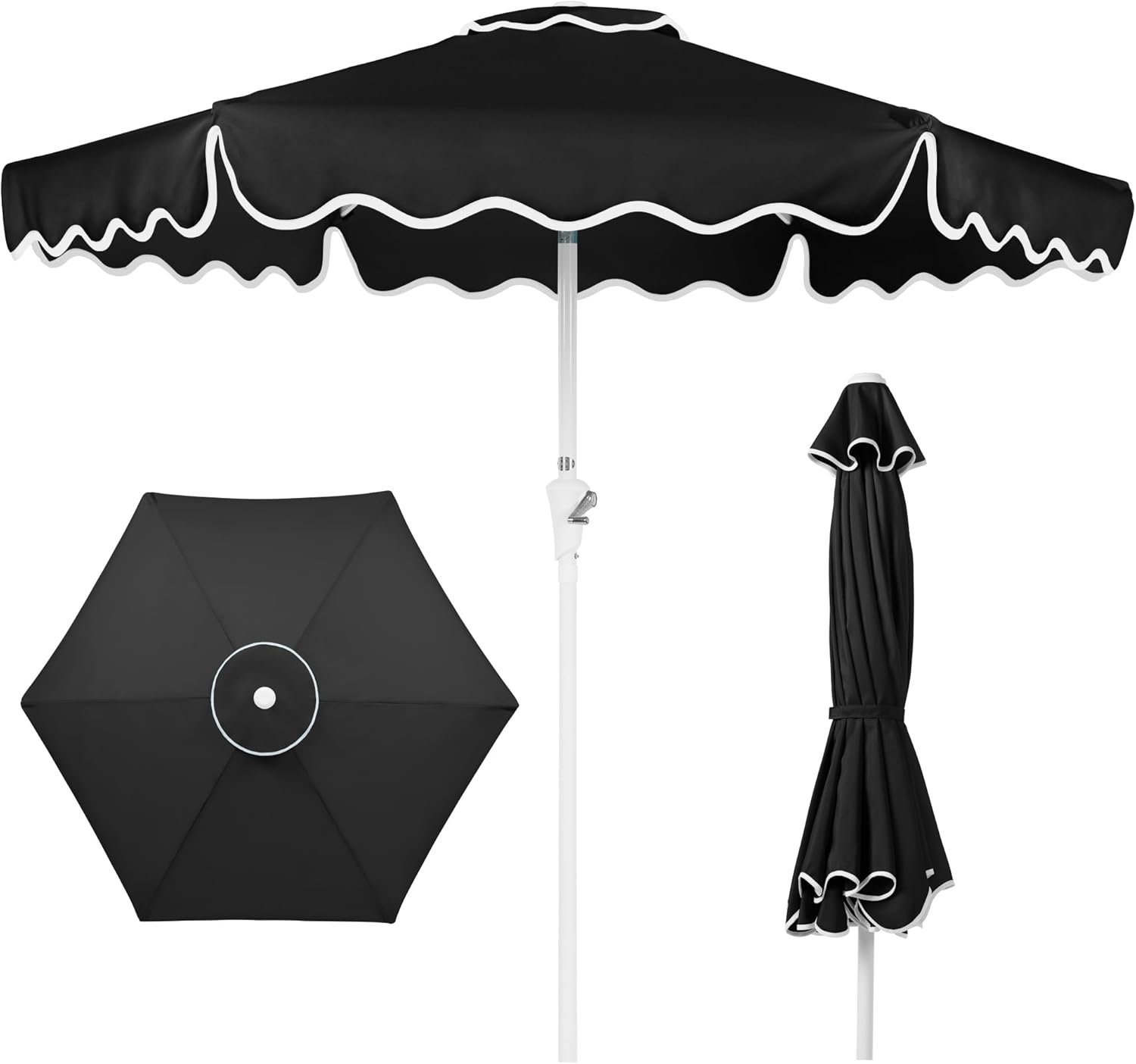 Best Choice Products 7.5ft Patio Market Umbrella with Wavy Trim, UV-Fade-Resistant 210g Canopy, Crank & Tilt, Wind Vent, Heavy-Duty Frame – Black