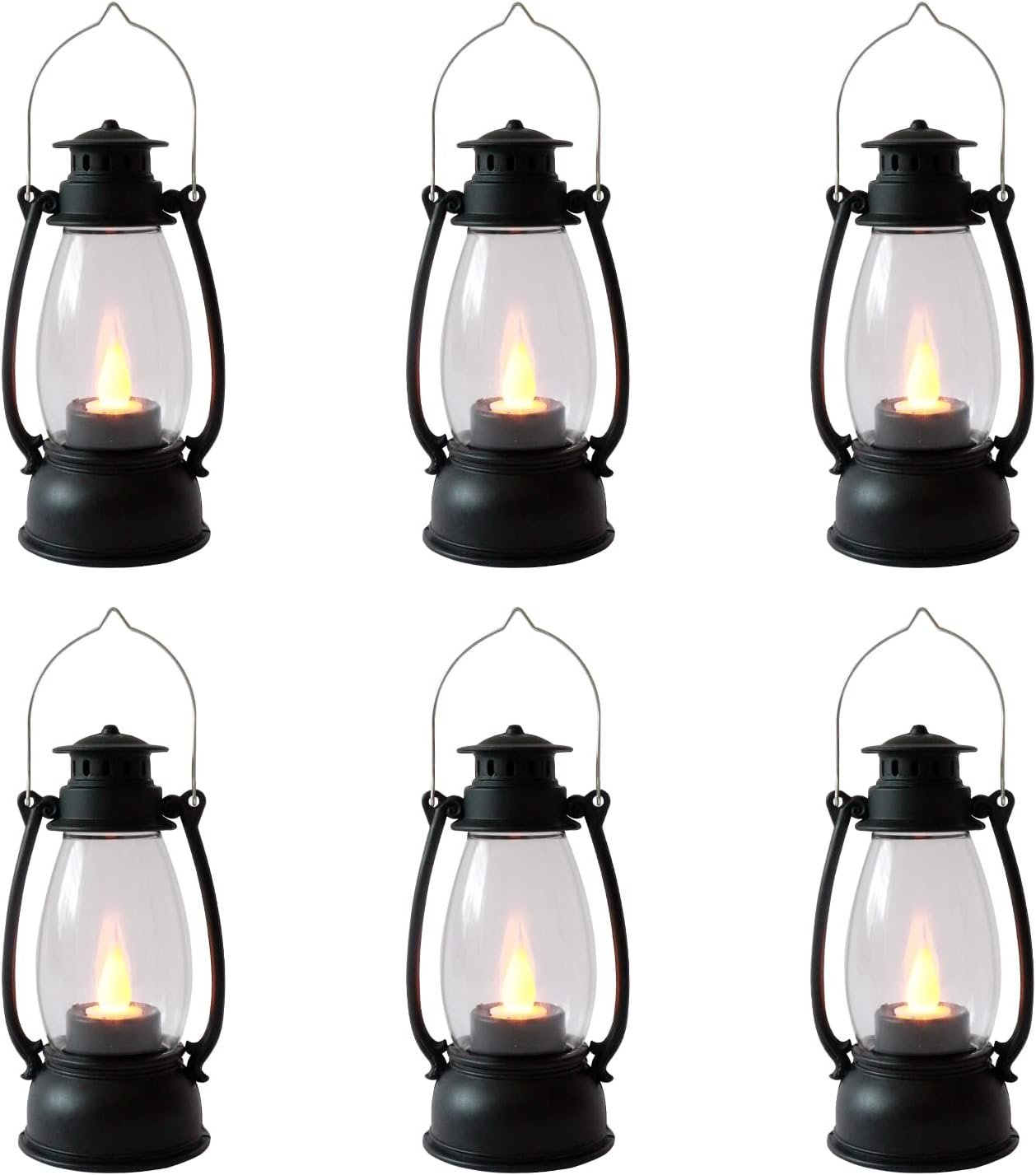 5.1 inch Mini Lanterns 6-Pcs LED Candle Small Lanterns Decorative Indoor Outdoor Hanging Light Ornaments Home Decor for Weddings Western Camping Party Halloween Christmas Decorations