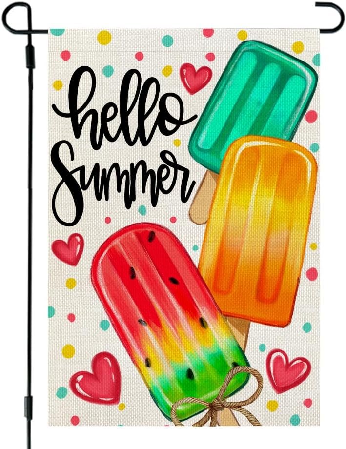 Summer Garden Flag Popsicles Double Sided 12×18 Inches Small Burlap Seasonal Welcome Yard Decoration for Outside Porch CF1813-12