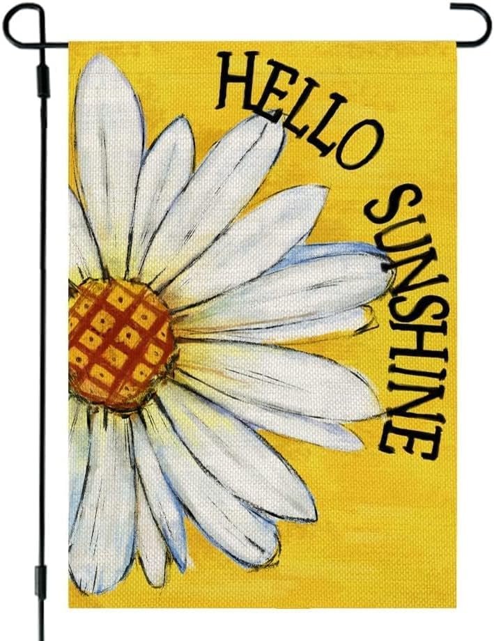 CROWNED BEAUTY Summer Garden Flag Daisy Double Sided 12×18 Inches Small Burlap Seasonal Welcome Yard Porch Decoration for Outside (Yellow)
